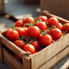 box of red tomatoes filled to the top, close-up