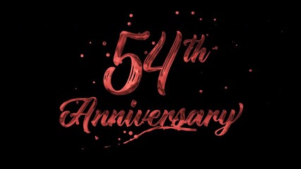 54th anniversary text animation in red metallic effect. suitable for celebrating special occasions, invitations, anniversary cards and social media. Includes alpha channel for any background.