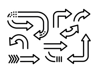 A collection of diverse arrow icons pointing in various directions and styles.
