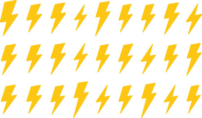 Collection of yellow lightning bolt icons in various styles, bold electric thunder shapes, modern flat energy design symbols illustration