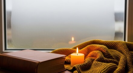 Cozy Autumn Evening: Book, Candle, and Warmth