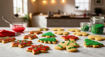 Festive Christmas Tree Cookies Baking Preparation