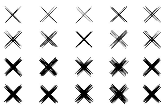 X Mark Set,
Hand-Drawn X Mark Set,
Minimalist Black Line and Bold Cross Symbols on White Background