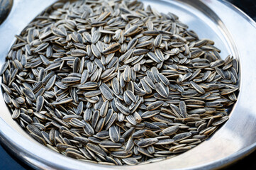 Sunflower seeds close-up – natural food texture background