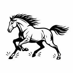 Dynamic Black and White Horse Illustration in Full Gallop.
