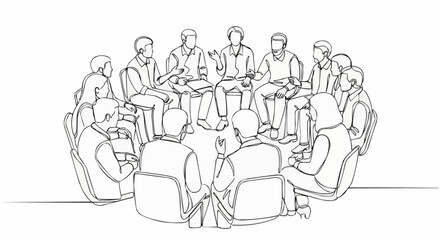 Group of people sitting in a circle discussing and sharing ideas.