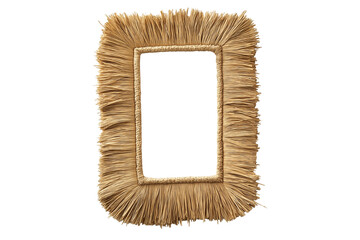 Raffia Rounded Frame with Fringed Edge Isolated on Transparent Background
