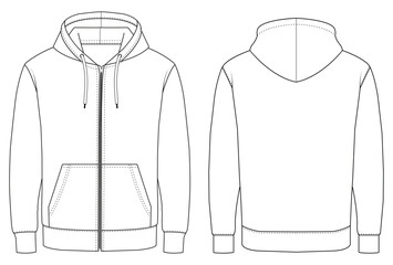 Zip Up Hoodie Template Front and Back View Blank Hoodie Vector Illustration