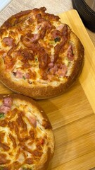 pizza on a wooden board