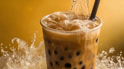 Bubble iced coffee, beverage advertising, café menus, minimalist food branding, web banners, drink delivery apps, eco-friendly beverage promotions, digital posters, youth-targeted ads, 