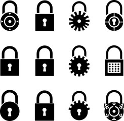 Security Padlock Icon Set Silhouette