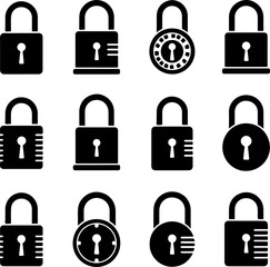 Security Padlock Icon Set Silhouette