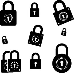 Security Padlock Icon Set Silhouette