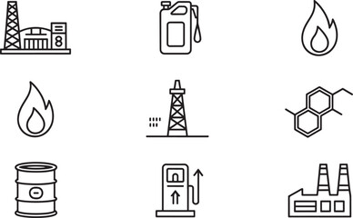 Fototapeta premium Collection of Industrial Icons Related to Oil and Gas Industry factory refinery