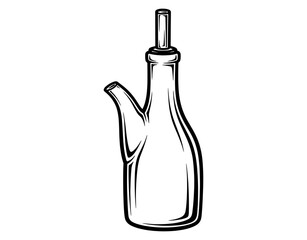 Glass oil or vinegar cruet with pouring spout hand drawn vector illustration. Kitchen condiment dispenser bottle sketch isolated on white background.