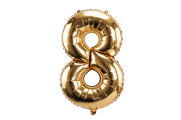 Golden Number 8 Balloon Isolated eight foil