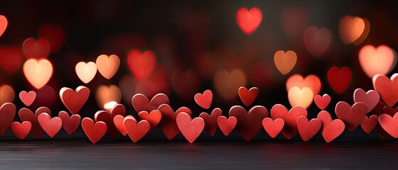 Beautiful abstract red heart bokeh background ideal for valentines day, wedding decorations, and love-themed celebrations filled with warm ambiance