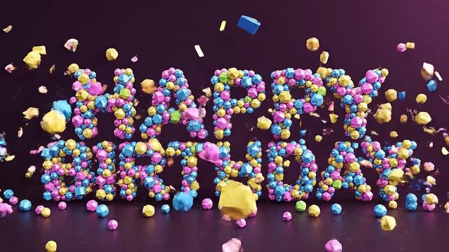 Abstract geometric shapes form happy birthday.