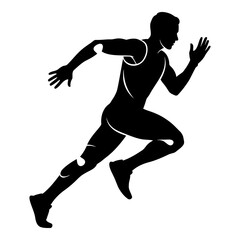 Black silhouette of a male runner in dynamic motion on a white background running