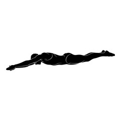 Black silhouette of a male swimmer in a streamlined diving pose swimming 3