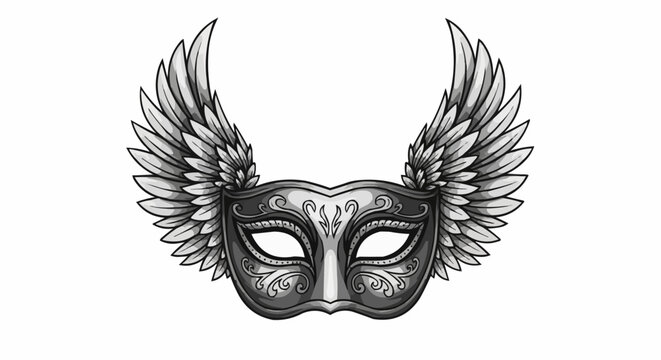 Ornate Masquerade Mask with Angelic Wings Detailed Illustration.