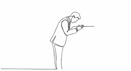 Man in Suit Focused on Device, Single Line Art.