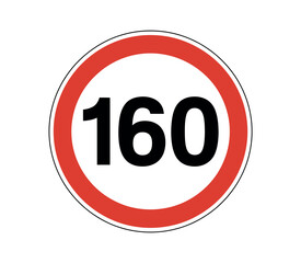 A circular speed limit sign shows the number 160 inside a red border.
