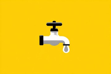 Minimalist safety sign illustration with valve and water droplet on yellow background for industrial or plumbing awareness campaigns