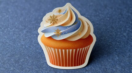Hand painted die cut christmas cupcake sticker with snowflakes