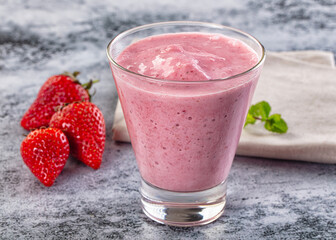 Strawberry smoothie milk shake glass