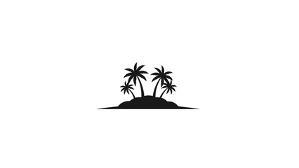 Black silhouette of a tropical island with multiple palm trees on a white background, symbolizing vacation and paradise.