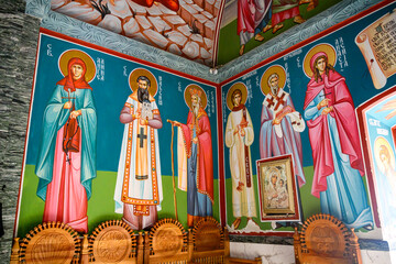 Novi Sad, Serbia - November 2, 2025: Old frescoes in Staro Hopovo Monastery on Fruska Gora, Serbia.
