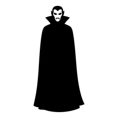 Black silhouette of a vampire with fangs and cape on white vector image