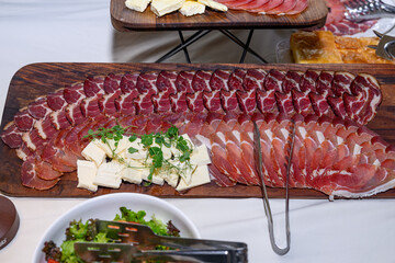 Food on table for celebrities. Appetizer on the table - party