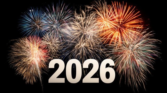 the text "2026" is written in large letters with fireworks in the background, creating an atmosphere of celebration and hope for new beginnings. the numbers come alive against the