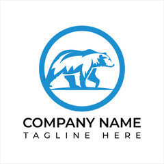 Strong blue bear logo design perfect for outdoor adventure brand or wildlife conservation organization seeking a powerful brand identity for marketing materials
