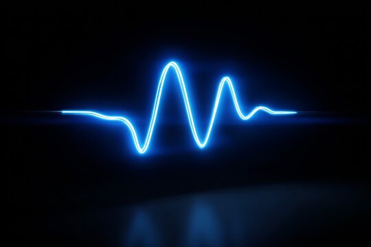 A bright blue sound wave displays dynamic rhythm and energy against a dark background. This digital art piece captures the essence of sound frequencies and movement - Powered by Adobe