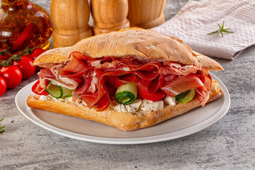 Sandwich with ciabatta and jamon
