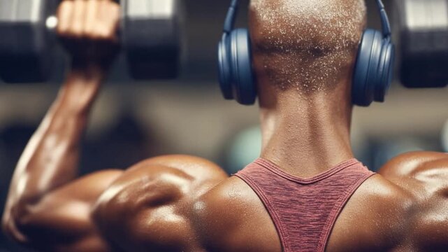 Muscular Training: A fitness enthusiast with focused determination, immersed in a workout with dumbbells, pushing limits and embracing the physical transformation.