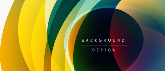 Abstract colorful layers create dynamic visual effect. Smooth gradients blend, forming modern background design. Bright hues dominate composition.