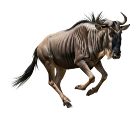 Wildebeest running in nature dynamic action scene captivating wildlife isolated on transparent background