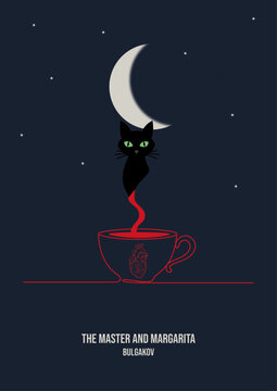Master and Margarita CMYK book cover, poster vector illustration. 