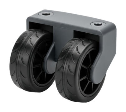 Dual caster wheel assembly workshop product isolated on transparent background