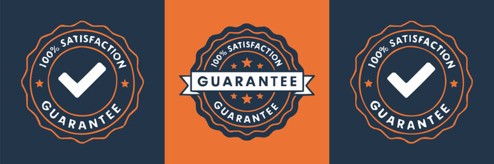 Premium quality guarantee badge design with 100 percent satisfaction label and check mark symbol in vintage emblem style