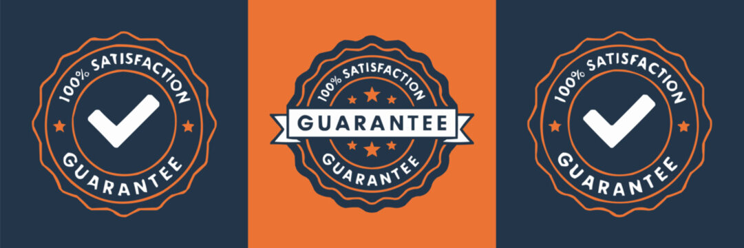 Premium quality guarantee badge design with 100 percent satisfaction label and check mark symbol in vintage emblem style