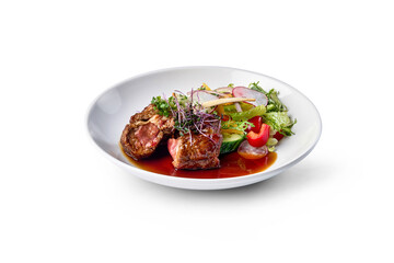 Delicious beef main course serving a tender steak with a refreshing side salad