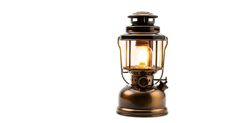 Vintage oil lantern with glowing light isolated on transparent background