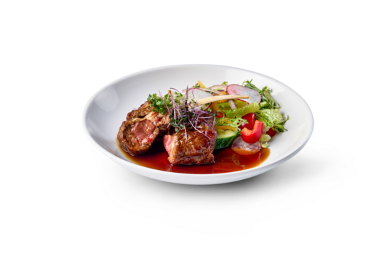 Delicious beef main course serving a tender steak with a refreshing side salad