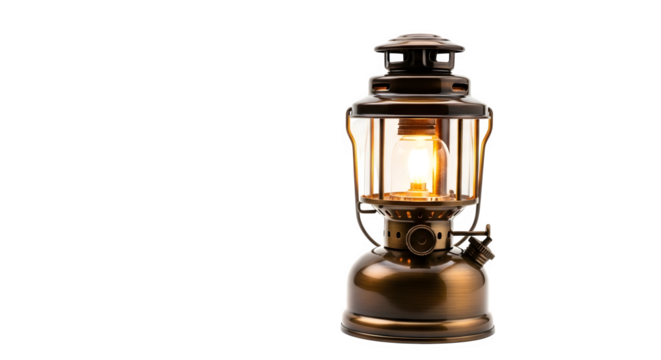Vintage oil lantern with glowing light isolated on transparent background - Powered by Adobe