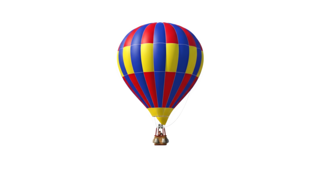 Colorful hot air balloon with vertical stripes isolated on transparent background